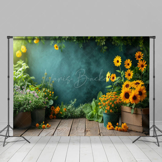 Lofaris Floral Wood Sunflowers Sunshine Wall Photo Backdrop