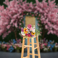 Lofaris Floral Wooden Blue Door Sweet Spring Wedding Backdrop