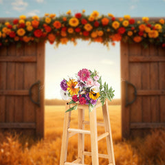 Lofaris Floral Wooden Door Autumn Field Photography Backdrop