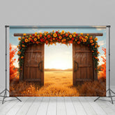 Lofaris Floral Wooden Door Autumn Field Photography Backdrop