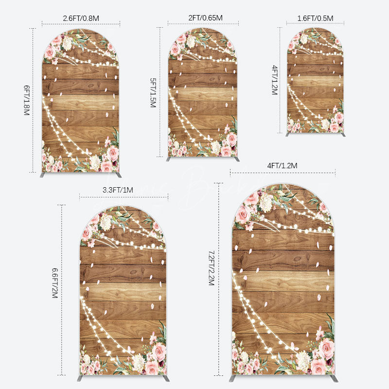 Lofaris Floral Wooden Lights Spring Wedding Arch Backdrop