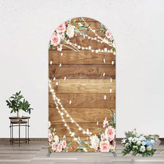 Lofaris Floral Wooden Lights Spring Wedding Arch Backdrop