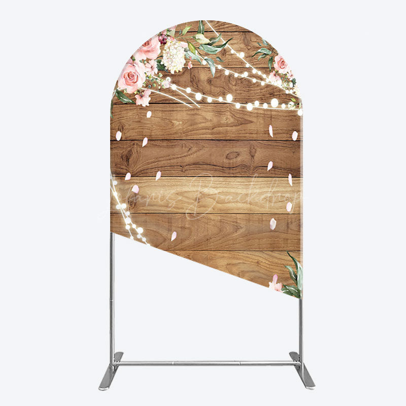 Lofaris Floral Wooden Lights Spring Wedding Arch Backdrop