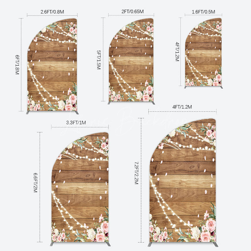 Lofaris Floral Wooden Lights Spring Wedding Half Moon Arch Backdrop