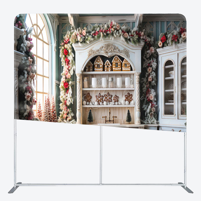 Lofaris Floral Wreath White Cupboard Xmas Square Backdrop