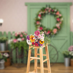 Lofaris Floral Wreath Wooden Door Street Wedding Backdrop