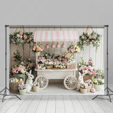 Lofaris Flower Basket Pink Trolley Rabbit Eggs Easter Backdrop