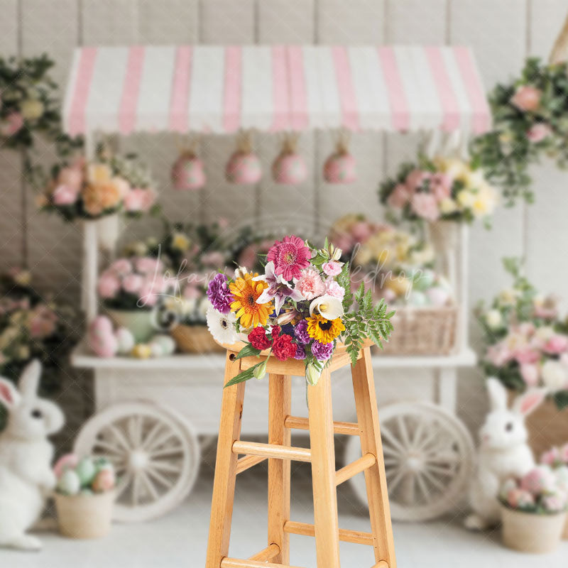 Lofaris Flower Basket Pink Trolley Rabbit Eggs Easter Backdrop