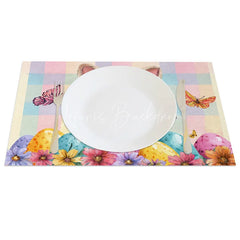 Lofaris Flower Crown Easter Bunny Set of 4 Placemats Colorful Egg Plaid Rabbit Table Mats for Party