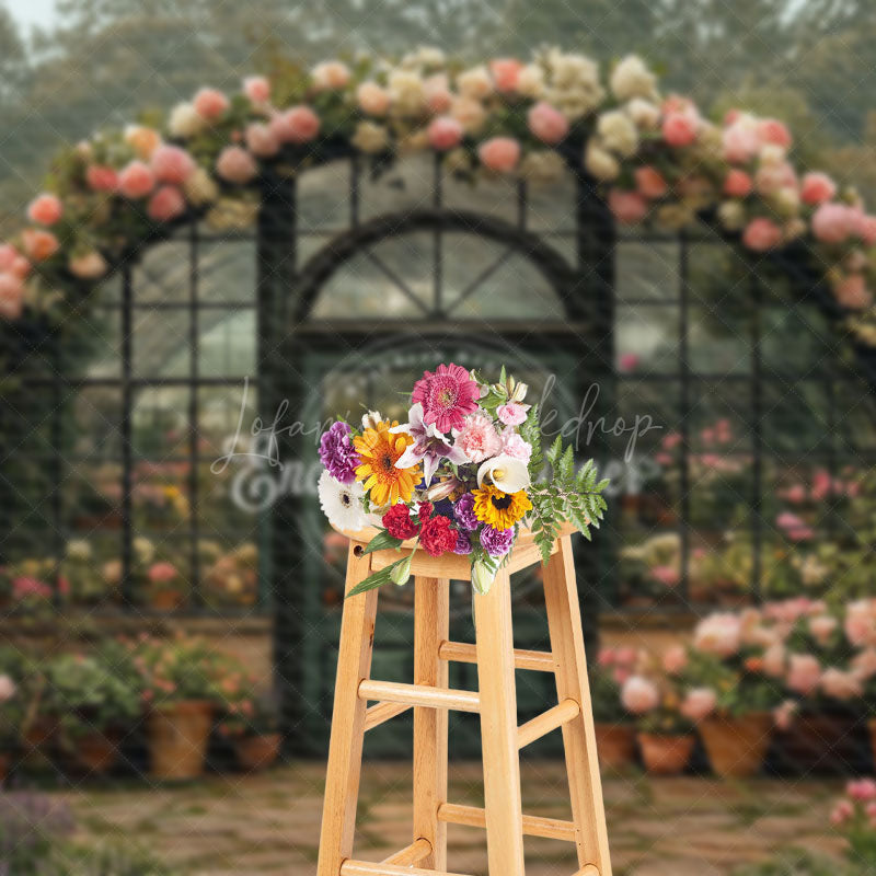 Lofaris Flower Shed Arch Door Greeny Spring Photo Backdrop