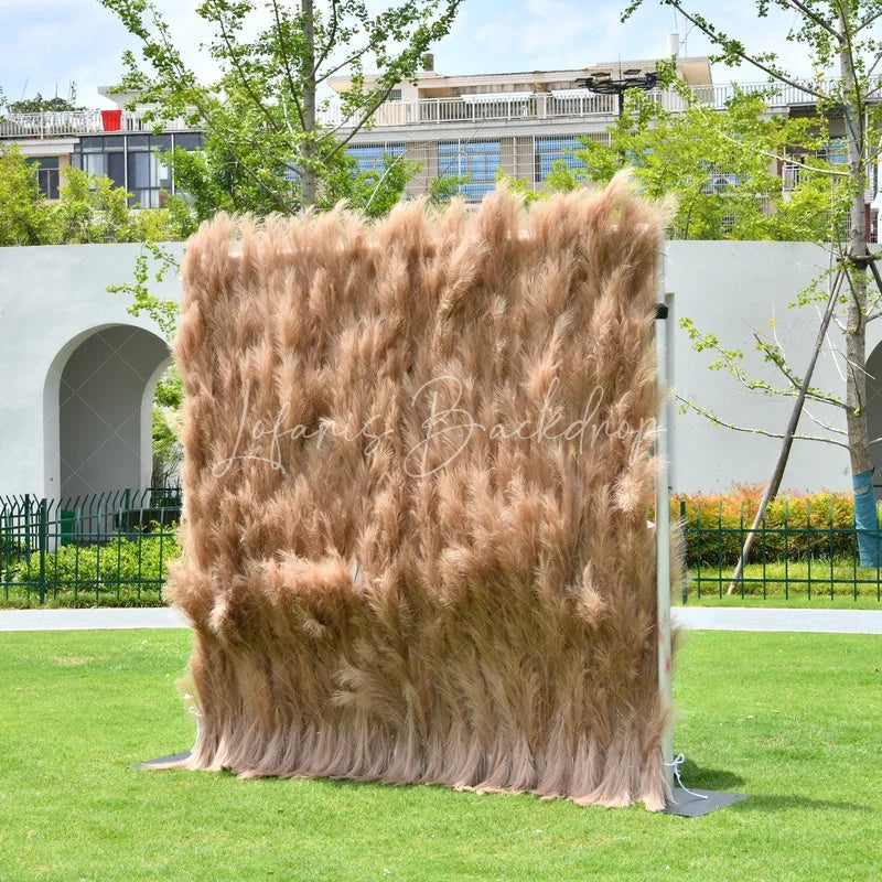 Lofaris Fluffy Light Brown Faux Pampas Grass Artificial Flower Wall Elegant Boho Rustic Event Decor Backdrop