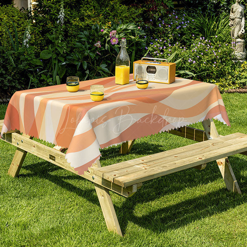 Lofaris Fluid Orange White Gradient Wave Rectangle Tablecloth