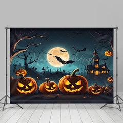 Lofaris Flying Bat Pumpkin Grave Forest Halloween Backdrop