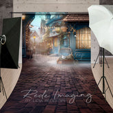 Lofaris Foggy Blue Small Town Street Sweep Photo Backdrop