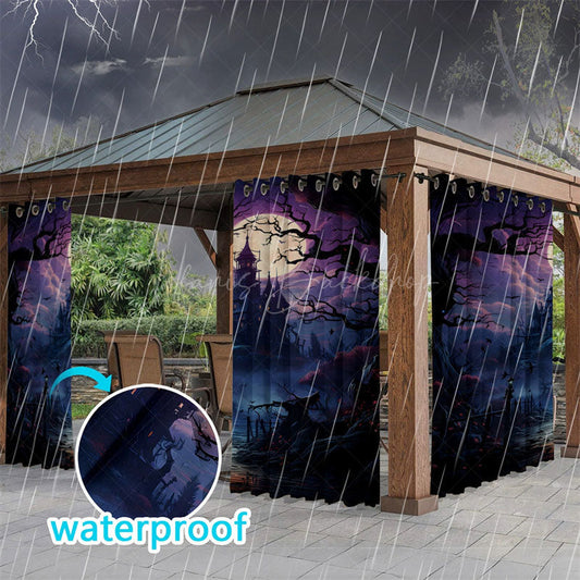 Lofaris Foggy Castle Vibe Waterproof Printed Outdoor Curtains