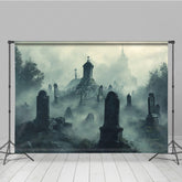 Lofaris Foggy Graveyard Photography Backdrop Spooky Cemetery with Tombstones Gothic Horror Scene for Halloween Photos