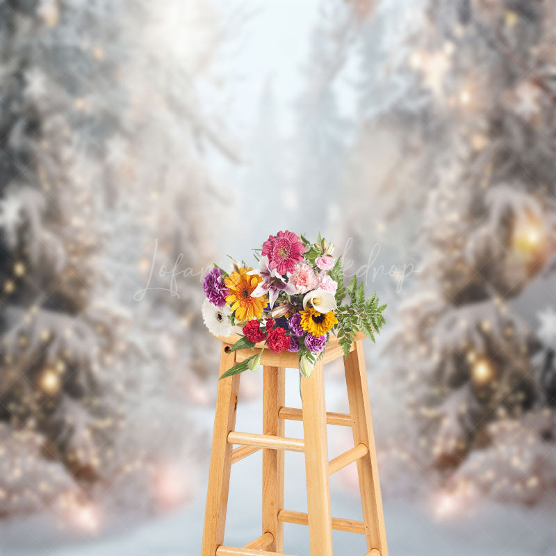 Lofaris Foggy Snowy Pine Forest Light Winter Photo Backdrop