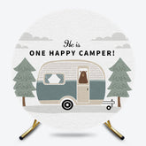 Lofaris Forest Bear One Happy Camper Round Birthday Backdrop