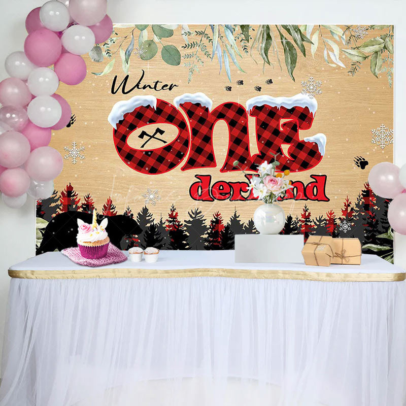 Lofaris Forest Bear Winter Onederland 1st Birthday Backdrop