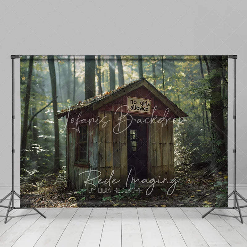 Lofaris Forest Cabin Wood Shack Backdrop No Girls Allowed Sign Treehouse Background for Boy Adventure