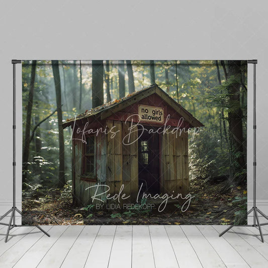 Lofaris Forest Cabin Wood Shack Backdrop No Girls Allowed Sign Treehouse Background for Boy Adventure