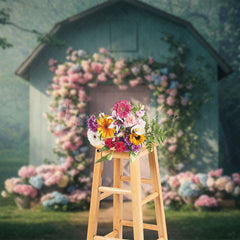 Lofaris Forest Green Pink Cabin Floral Wedding Photo Backdrop