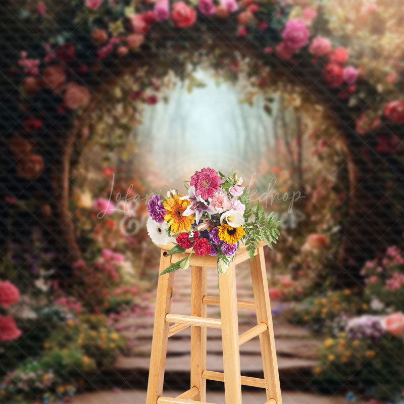 Lofaris Forest Romantic Floral Arch Path Photo Backdrop
