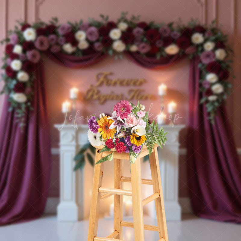Lofaris Forever Begins Here Floral Arched Wedding Backdrop
