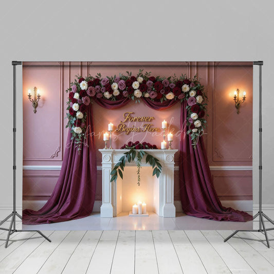Lofaris Forever Begins Here Floral Arched Wedding Backdrop