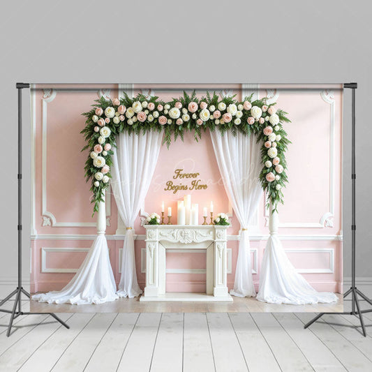 Lofaris Forever Begins Here Pink Floral Arch Wedding Backdrop
