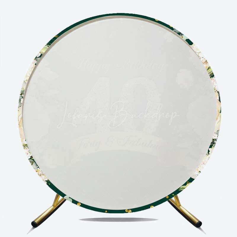 Lofaris Forty and Fabulous 40th Birthday Round Backdrop Emerald Green with Diamonds Elegant Women’s Milestone Party Decor