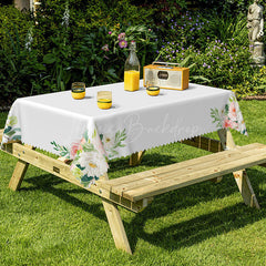 Lofaris Four Corner Flower Print White Rectangular Tablecloth