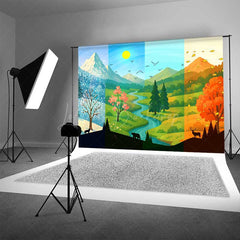 Lofaris Four Seasons of the Year Photography Backdrop Winter Spring Summer and Fall Forest Mountain Scenery Photo Prop