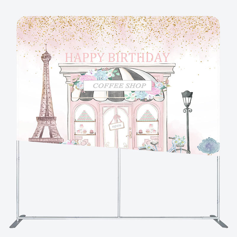 Lofaris French Cafe Happy Birthday Square Tension Backdrop
