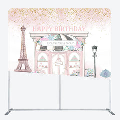 Lofaris French Cafe Happy Birthday Square Tension Backdrop