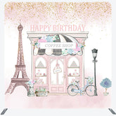 Lofaris French Cafe Happy Birthday Square Tension Backdrop