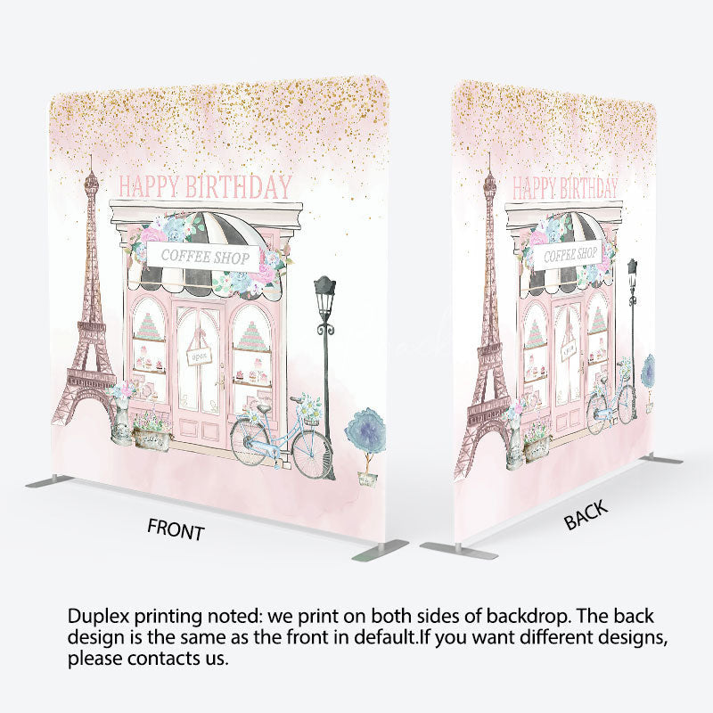 Lofaris French Cafe Happy Birthday Square Tension Backdrop