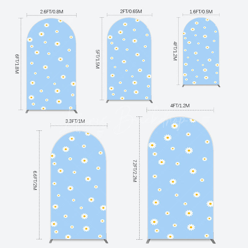 Lofaris Fresh Blue Spring Daisy Happy Birthday Arch Backdrop