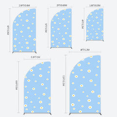 Lofaris Fresh Blue Spring Daisy Happy Birthday Half Moon Arch Backdrop