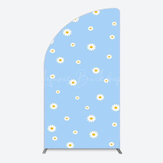 Lofaris Fresh Blue Spring Daisy Happy Birthday Half Moon Arch Backdrop