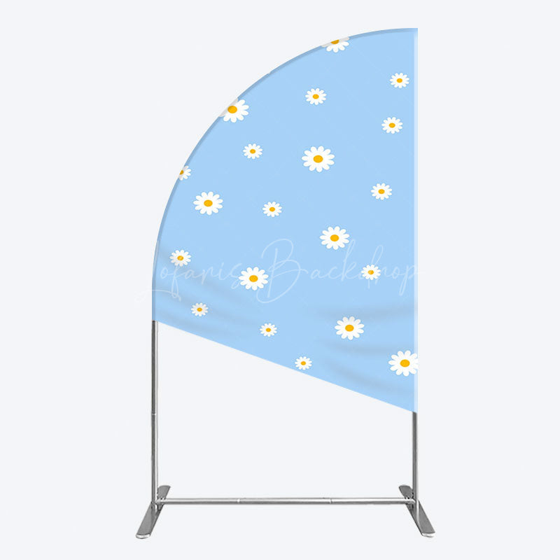 Lofaris Fresh Blue Spring Daisy Happy Birthday Half Moon Arch Backdrop