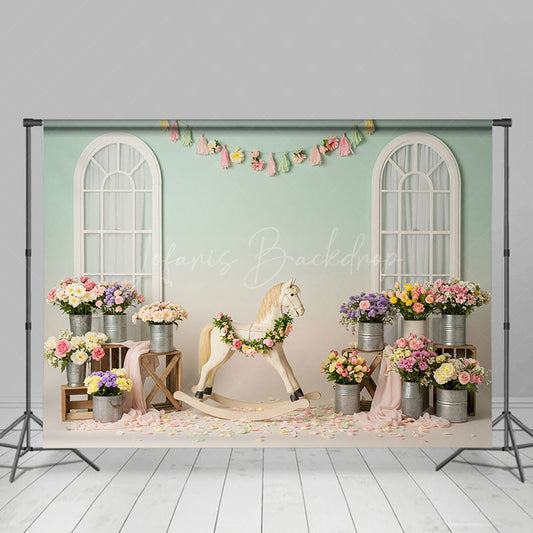 Lofaris Fresh Floral Trojan Windows Cake Smash Backdrop