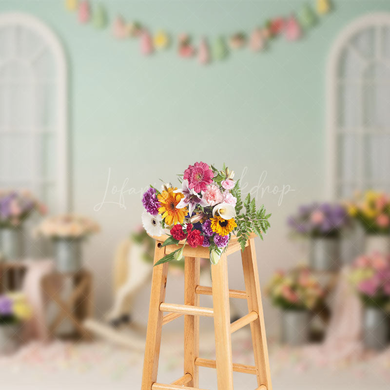 Lofaris Fresh Floral Trojan Windows Cake Smash Backdrop