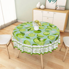 Lofaris Fresh Lime and White Floral Round Tablecloth Green Citrus Fruit Summer Party Decor