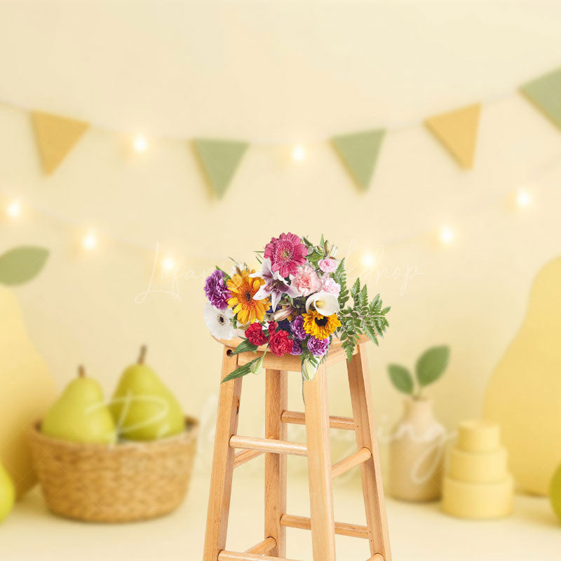 Lofaris Fresh Pear Flag Light Photography Cake Smash Backdrop