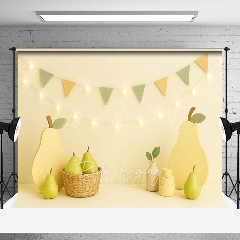 Lofaris Fresh Pear Flag Light Photography Cake Smash Backdrop