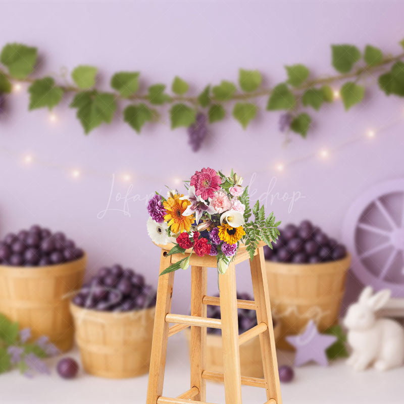 Lofaris Fresh Purple Grapes Bunny Wall Cake Smash Backdrop