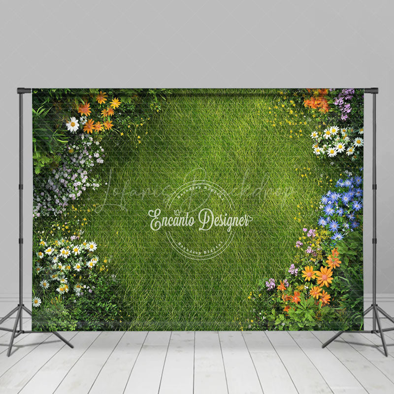 Lofaris Fresh Sweet Floral Green Grass Spring Photo Backdrop