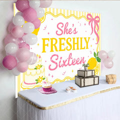 Lofaris Freshly Sixteen Lemon and Cake Yellow Pink Birthday Backdrop Sweet Party Decor.