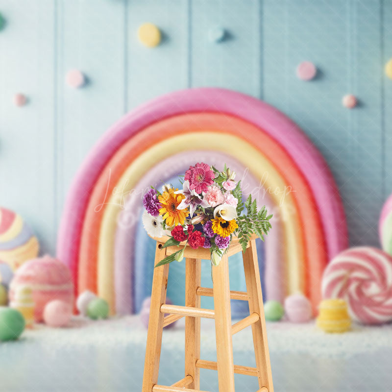 Lofaris Frosting Colorful Candy Rainbow Cake Smash Backdrop